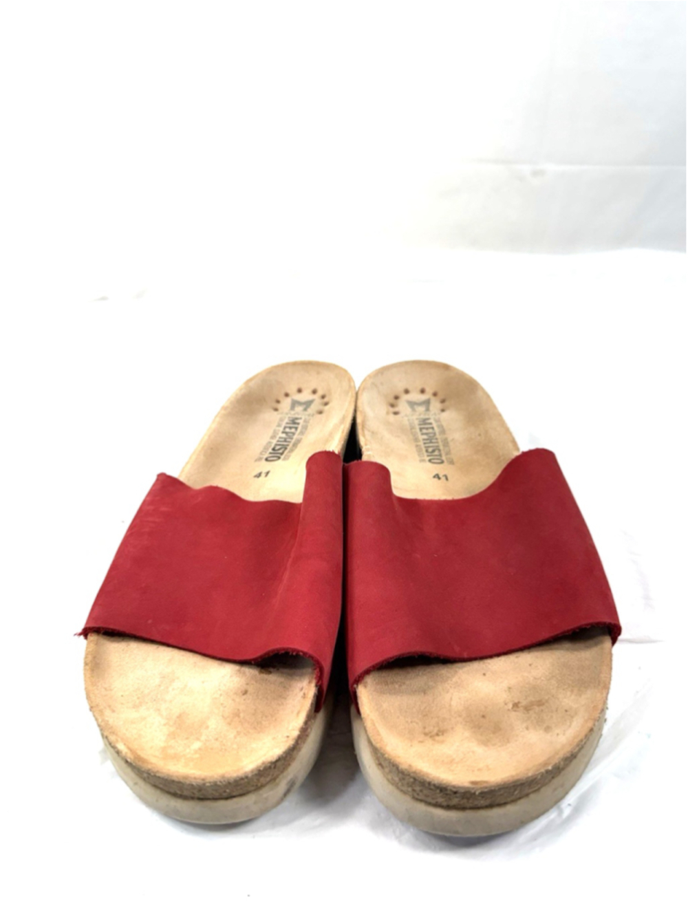 Mephisto Nubuck Leather Slide Cork Sandals Red Size 41